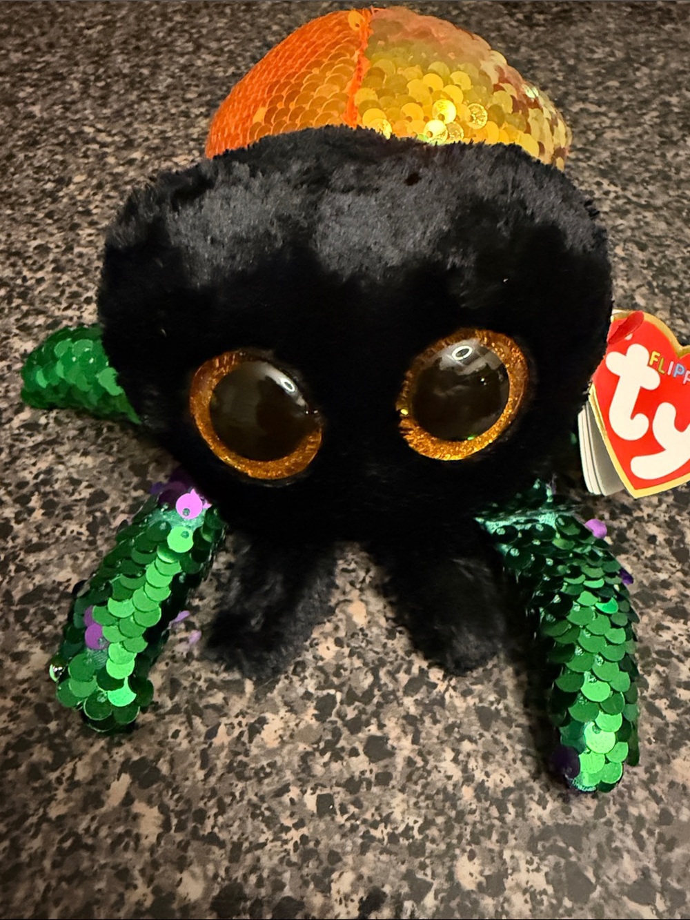 Ty Sequin Spider Plush in Black, Green & Gold “Glint” NWT